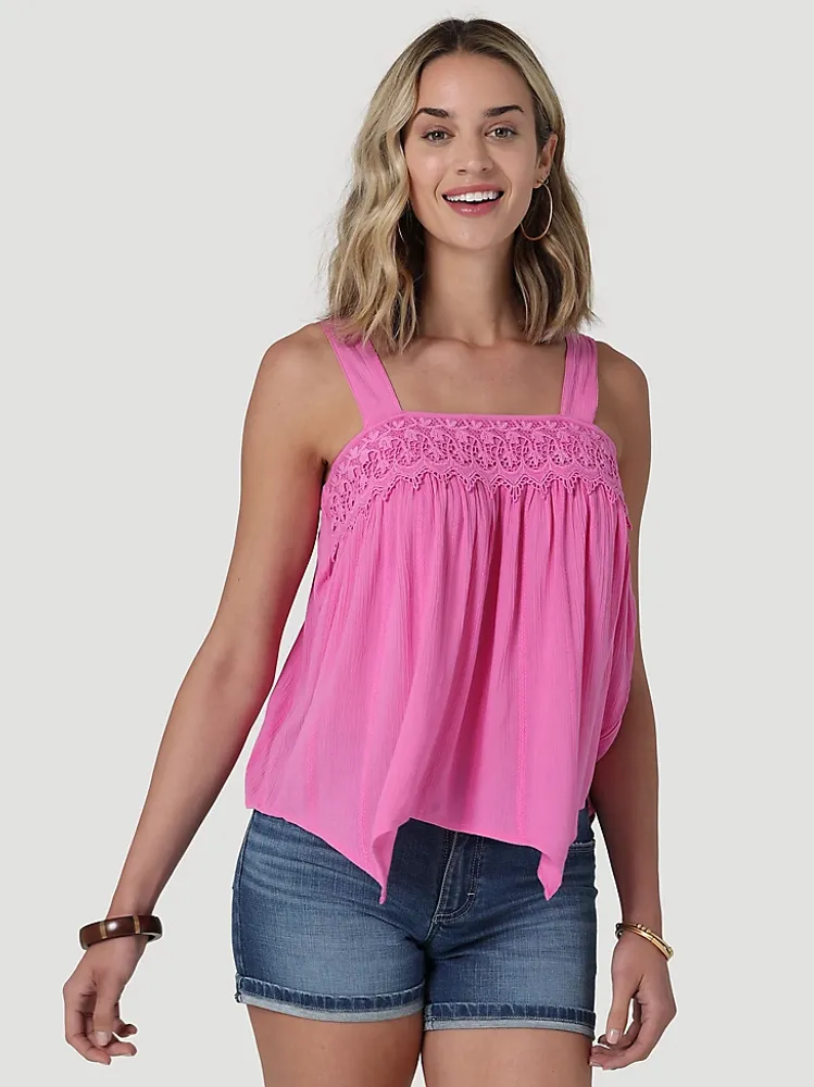 Women's Wrangler Lace Handkerchief Tank Pink