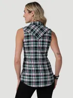 Women's Wrangler Retro® Sleeveless Plaid Western Snap Top Deep Green