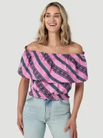 Women's Wrangler Candy Stripe Off Shoulder Top Pink