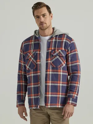 Wrangler® RIGGS Workwear® Long Sleeve Hooded Flannel Work Jacket Navy Orange