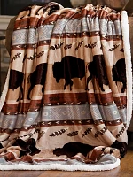 Wrangler Southwestern Buffalo Sherpa Fleece Throw Blanket:Brown:ONE SIZE