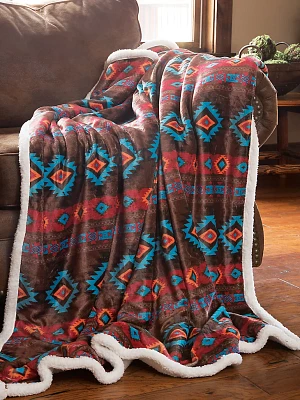 Wrangler Southwestern Horizon Sherpa Fleece Throw Blanket:Multi:ONE SIZE