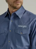 Men's Wrangler® Logo Long Sleeve Western Snap Shirt Bijou Blue