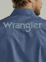 Men's Wrangler® Logo Long Sleeve Western Snap Shirt Bijou Blue