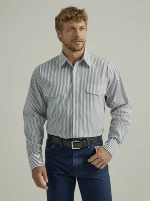 Men's Wrinkle Resist Long Sleeve Western Snap Stripe Shirt Peacoat