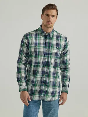 Wrangler Rugged Wear® Long Sleeve Easy Care Plaid Button-Down Shirt Navy