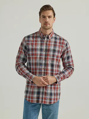 Wrangler Rugged Wear® Long Sleeve Easy Care Plaid Button-Down Shirt Blue Rust
