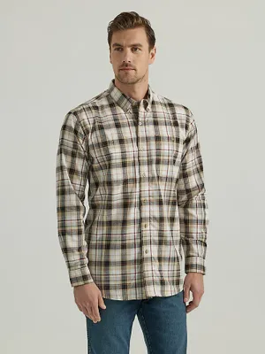 Wrangler Rugged Wear® Long Sleeve Easy Care Plaid Button-Down Shirt Khaki
