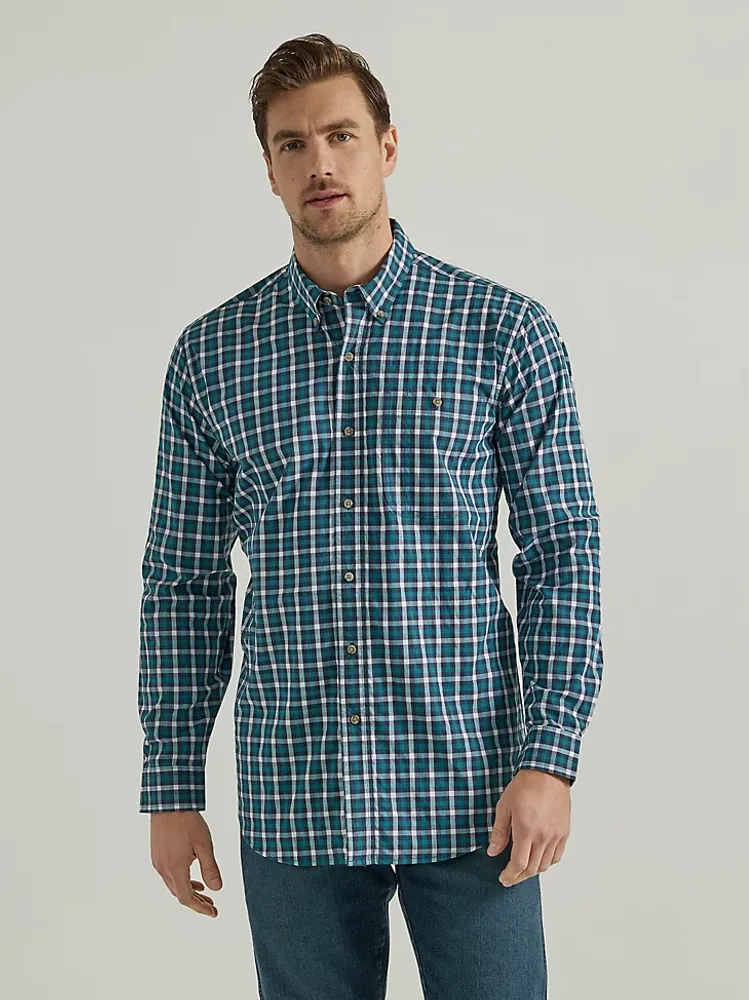 Wrangler Rugged Wear® Long Sleeve Wrinkle Resist Plaid Button-Down Shirt Dark
