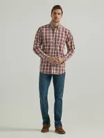 Wrangler Rugged Wear® Long Sleeve Wrinkle Resist Plaid Button-Down Shirt Brick
