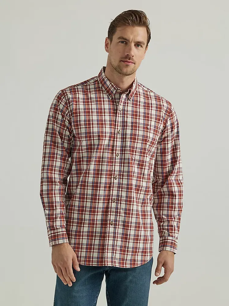 Wrangler Rugged Wear® Long Sleeve Easy Care Plaid Button-Down Shirt in  Green Navy