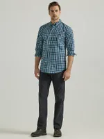 Wrangler Rugged Wear® Long Sleeve Wrinkle Resist Plaid Button-Down Shirt Teal Navy