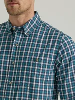 Wrangler Rugged Wear® Long Sleeve Wrinkle Resist Plaid Button-Down Shirt Teal Navy