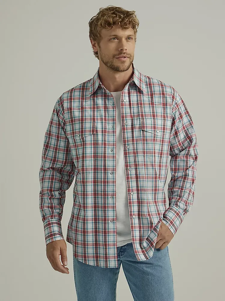 Men's Wrinkle Resist Short Sleeve Western Snap Plaid Shirt