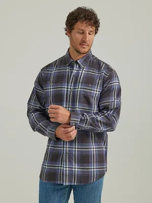 Wrangler Rugged Wear® Long Sleeve Flannel Plaid Button-Down Shirt Navy Indigo