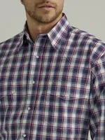 Men's Wrinkle Resist Long Sleeve Western Snap Plaid Shirt Corsair