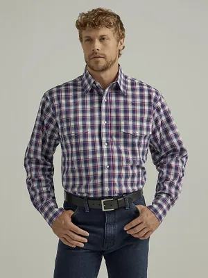 Men's Wrinkle Resist Long Sleeve Western Snap Plaid Shirt Corsair