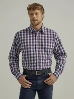 Men's Wrinkle Resist Long Sleeve Western Snap Plaid Shirt Corsair