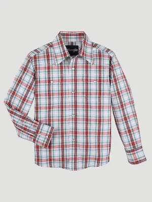 Boy's Long Sleeve Wrinkle Resist Western Snap Plaid Shirt Rio Red