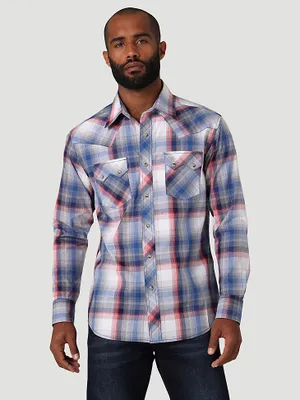 Men's Wrangler Retro® Long Sleeve Sawtooth Snap Pocket Western Shirt True Blue