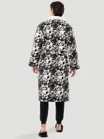 Flannel Cow Print Sherpa Lined Robe:Caviar:One Size