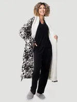 Flannel Cow Print Sherpa Lined Robe:Caviar:One Size