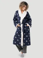 Flannel Steer Head Sherpa Lined Robe:Dark Sapphire:One Size