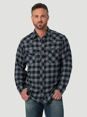 Men's Wrangler Retro® Long Sleeve Flannel Western Snap Plaid Shirt Stormy Weather