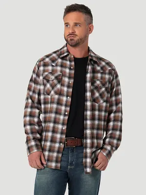 Men's Wrangler Retro® Long Sleeve Flannel Western Snap Plaid Shirt Aztec Brown