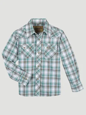 Boy's Wrangler Retro® Western Snap Plaid Shirt with Front Sawtooth Pockets Minty