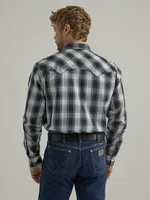 Men's Long Sleeve Fashion Western Snap Plaid Shirt Grisaille