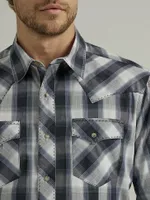 Men's Long Sleeve Fashion Western Snap Plaid Shirt Grisaille