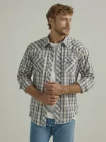 Men's Long Sleeve Fashion Western Snap Plaid Shirt Smoke Grey