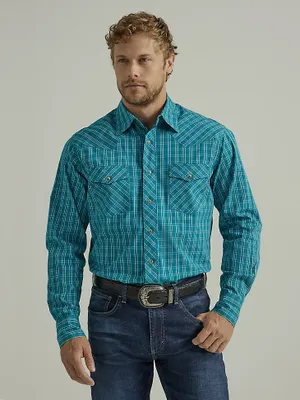 Men's 20X® Competition Advanced Comfort Long Sleeve Two Pocket Western Snap Shirt Turquoise Check