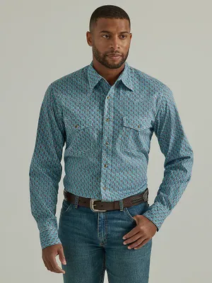 Men's 20X® Competition Advanced Comfort Long Sleeve Two Pocket Western Snap Shirt Teal Crosshatch