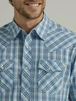 Men's Long Sleeve Fashion Western Snap Plaid Shirt Dusk Blue