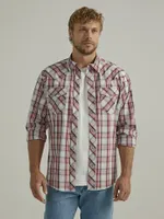 Men's Long Sleeve Fashion Western Snap Plaid Shirt Biking Red