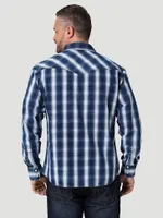 Men's Wrangler Retro® Premium Long Sleeve Western Snap Plaid Shirt Indigo