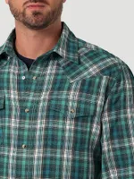 Men's Wrangler Retro® Premium Long Sleeve Western Snap Plaid Shirt Green Daze