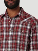 Men's Wrangler Retro® Premium Long Sleeve Western Snap Plaid Shirt Red Forest