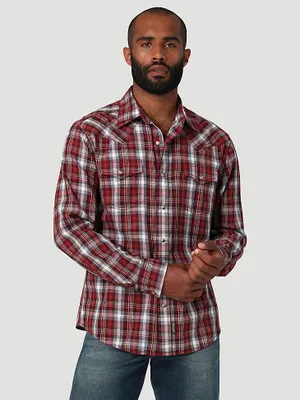 Men's Wrangler Retro® Premium Long Sleeve Western Snap Plaid Shirt Red Forest