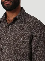 Men's Wrangler Retro Premium Western Snap Print Shirt Brown Paisley