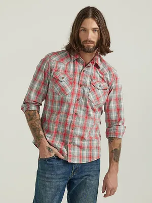 Men's Cowboy Wash Plaid Shirt Aura Orange