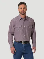 Men's Cowboy Cut Work Chambray Long Sleeve Western Snap Shirt Port Burgundy