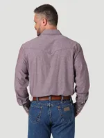 Men's Cowboy Cut Work Chambray Long Sleeve Western Snap Shirt Port Burgundy