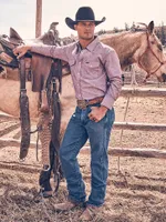 Men's Cowboy Cut Work Chambray Long Sleeve Western Snap Shirt Port Burgundy