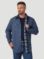 Men's Wrangler® Long Sleeve Flannel Lined Solid Work Shirt Vintage Indigo