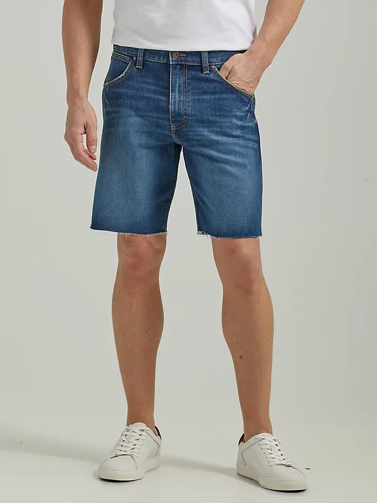 Men's Frayed Hem Denim Short Dark Wash