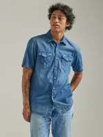Men's Short Sleeve Western Denim Shirt Medium Wash