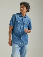 Men's Short Sleeve Western Denim Shirt Medium Wash